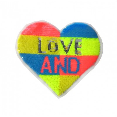 Wholesale Factory Reversible Sequins Colorful Heart Patch Embroidery Heart Patches