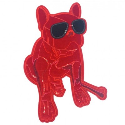 Factory Direct Velvet Fabric 3d Diy Red Velvet With Sequins Dog Patches Sequin Embroidery