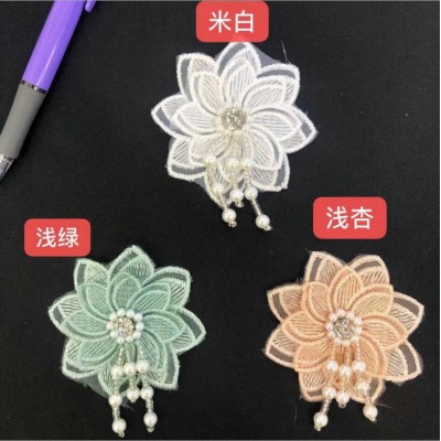 Factory Direct mixture colors 3D DIY embroidery flower with pearl 3d fabric flowers